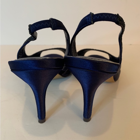 Sean Alan Blue Satin Slingback Heels with Open Toe - Picture 4 of 7